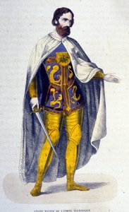 Saksalaisen ritarikunnan suurmestari, vuonna 1128 perustettu ritarikunta, joka katosi 1500-luvulla maallistumisensa jälkeen. Kaiverrus 1800-luvulta. tekijältä Unknown artist