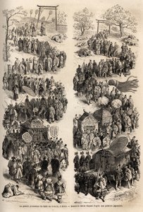 Mikadon (Japanin keisari) suuri kulkue Dairi-kadulla, muinaisessa Heian-kyon keisarilinnassa (Heian Kyo, nykyinen Kioto) vuosina 794–1869. Kaiverrus havainnollistaa Japanin-matkaa vuosina 1863-1864, Sveitsin ministeri Aime Humbert tekijältä Unknown artist