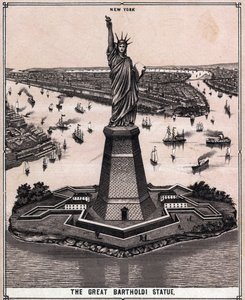 Suuri Bartholdi-patsas New Yorkissa, USA:ssa ”Maailma havainnollistaa 168 näkymää” Päiväämätön (1800-luvun loppu) tekijältä Unknown artist