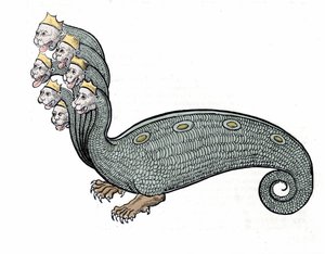 Seitsemänpään hydra on vesikäärme, jolla on koiran ruumis. tekijältä Unknown artist