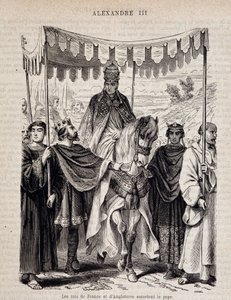 Ranskan kuninkaat Ludvig VII Nuori (1120 - 1180) ja Englannin kuninkaat saattoivat paavi Aleksanteri III:ta - elokuvassa "Histoire des popes", n.d. tekijältä Unknown artist