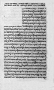 Kuuluvien miesten elämää. Sivu Plutarch di Cheroneen kirjasta, jota kutsutaan myös "Paralleles Lives" -nimiselle. 1495. tekijältä Unknown artist