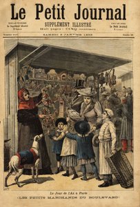 Kauppiaat ja heidän bulevardinäyttelynsä vuoden päivänä Pariisissa. Kaiverrus "" Le petit Journal" -lehdessä 2.1.1892. Selvan kokoelma. tekijältä Unknown artist