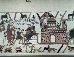 Normandian kuninkaan William Valloittajan (1027-1087) sanansaattajat ilmoittivat hänelle, että Harold, joka tuli Englannista Englannin kuninkaan Edward Ristitsijan puolesta, joutui kreivi Guy de Ponthieun vangiksi. Yksityiskohta Bayeux