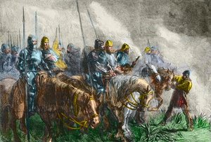 Agincourtin taistelun aamu - 100 vuoden sota: Azincourtin taistelu (Pas-de-Calais) 25. lokakuuta 1415 - Ennen Azincourtin taistelua - tekijältä Unknown artist