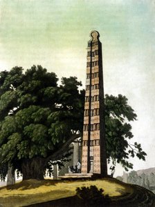 Axumin (Aksoumin) obeliski, jonka italialaiset toivat Roomaan vuonna 1937. Il Costume antico e moderno, Jules Ferrario, Milano 1820. tekijältä Unknown artist