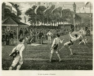 Palmupelissä on Franeker (Alankomaat). Kaiverrus havainnollistamaan tarinaa La Frise, joka perustuu hollantilaisen sanomalehden suhteeseen, in le tour du monde 1886, ohjaaja Edouard Charton (1807-1890), Hachette, Paris. tekijältä Unknown artist