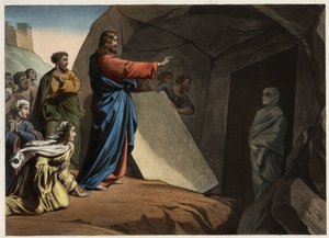 Lasaruksen ylösnousemus. Anonyymi kaiverrus 1800-luvun puolivälistä. tekijältä Unknown artist