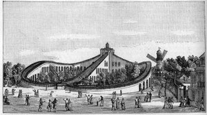 Beaujon Gardenin vuoristorata Pariisissa vuonna 1821. Luontossa ”” Katsaus tieteisiin ja niiden sovelluksiin taiteeseen ja teollisuuteen." 1888 tekijältä Unknown artist