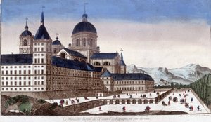 Escurialin (Escorial) kuninkaallinen luostari Espanjassa takaa katsottuna. tekijältä Unknown artist