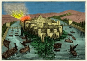 Viikingit piirittivät Pariisin vuonna 845 Ragnar Lodbrokin johdolla, Kaiverrus 1800-luku