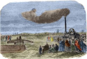 Albert Fryn (1830? -1903) ja John Fowlerin (1826-1864) keksimä höyrynpoisto mekaanisen tyhjennysoperaation aikana Versaillesin lähellä. Kaiverrus vuodelta 1856 "" Tiedemuseossa"" tekijältä Unknown artist