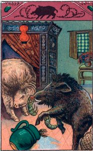 Kamala villisika. Kiinalainen tarina. Kromolitografia 1800-luvun lopulta. tekijältä Unknown artist