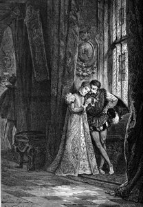 Nuoret kihlatut Marie Iere Stuart (1542 - 1587) ja Francois II (1544 - 1560) pitivät syrjään luottamuksensa vuoksi. Kaiverrus 1800-luvulta. tekijältä Unknown artist