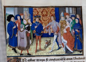 Thibaut III of Champagne (1179-1201), Louis (k. 1205), Bloisin ja Chartresin kreivi ja Baudouin IX Flanderista (tai Baudouin VI of Hainaut), joka tunnetaan myös nimellä Baudouin I of Constantinopoli (1171-1206), tapasivat . Miniatyyri "" Herodes Antipaksen tekijältä Unknown artist