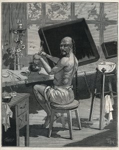 Tong-öljyn puute Kiinassa. Kaiverrus vuodelta 1885 kirjassa "Les arts et metiers illustres", kirjoittanut Adolphe BITARD. tekijältä Unknown artist