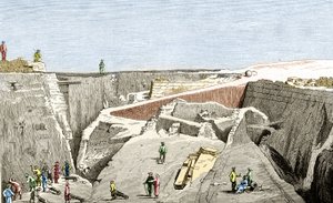 Troijan kaivaukset, joita johti Heinrich Schliemann, sd. 1800-luvulla. tekijältä Unknown artist