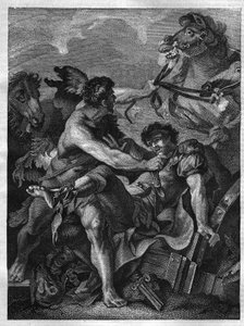 Herkuleen kaksitoista teosta: Diomede tappaa Herkulesin toimesta ja syö omilla hevosillaan. kaiverrus Jean-Baptiste-Marien (Jean Baptiste Marie) Peterin maalauksen jälkeen. (1714-1789) tekijältä Unknown artist