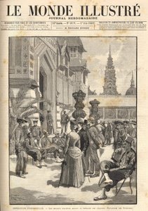 Maailmanlaajuinen näyttely 1889 - Alkuperäiskansat siirtomaapaviljongin (Esplanade des Invalides) edessä. Kansi "" Le Monde Illustré"" 1.6.1889. tekijältä Unknown artist