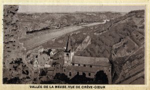 Vallee de la Meuse: näkymä Creve Coeuriin (Creve-Coeur tai Crevecoeur), Vallonia, Belgia. 1800-luvun lopun kromolitografia. tekijältä Unknown artist