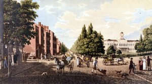 Näkymä New Yorkista: Broadway ja kaupungintalo. SD-litografia noin 1800-luvun puolivälissä. tekijältä Unknown artist