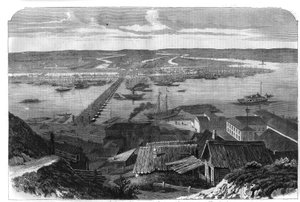 Näkymä Nižni Novgorodista (Nižni Novgorod), Venäjän kaupungista. Kaiverrus "" L
