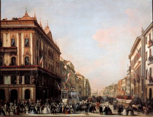 Näkymä Venezia-kadulle, jossa on karnevaalikelluke, Milano (maalaus tekijältä Unknown artist