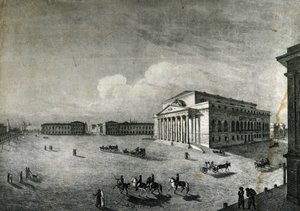 Näkymä Bolshoi-teatterista Moskovassa noin 1840. Venäjä tekijältä Unknown artist