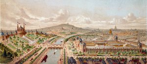 Näkymä Pariisin yleisnäyttelystä vuonna 1878 Kaiverrus 1800-luvun Pariisista, B.N. tekijältä Unknown artist