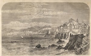 Näkymä Genovan muinaisesta satamasta - Näkymä Genesin satamaan - Genova en 1861 - Kaiverrus tekijältä Unknown artist