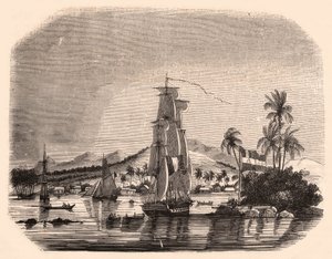 Näkymä Papeeten lahdelle ja korttelin Queen, Tahiti, Ranskan Polynesia ja etualalla purjeveneet ja veneet tekijältä Unknown