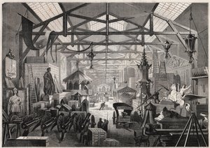 Näkymä julkisia juhlia järjestävän yrityksen Eugene Delessert rakennustyöpajoista, avenue Dauphine a Paris - Kaiverrus ”” Le Monde Illustré”” tekijältä Unknown artist