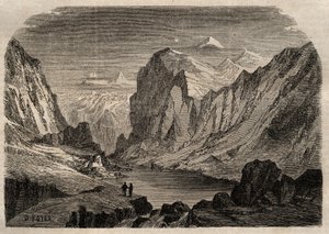 Näkymä Davosin maasta Sveitsissä 1800-luvulla - kaiverrus "" Dictionnaire populaire illustrious" - 1864 - Joseph Decembre ja Edmond Allonier - tekijältä Unknown artist
