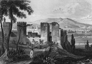 Näkymä Tlemsenin (tai Tilimsenin) aitauksesta Algeriassa 1800-luvulla, Leon Galibertin "Algerie ancienne et moderne" tekijältä Unknown artist