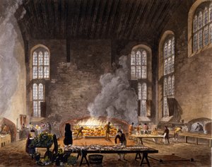 Näkymä Oxfordin yliopiston Christ Churchin keittiöistä. 1850 tekijältä Unknown artist