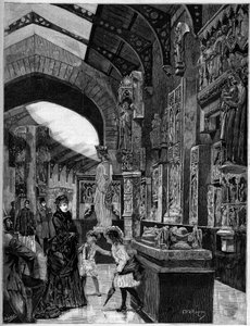 Näkymä tietokonearkkitehtuurin museosta Palais du Trocaderossa Pariisissa vuonna 1882. Kaiverrus "" The Illustrious World"" n°1314, 3. kesäkuuta tekijältä Unknown artist