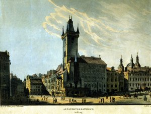 Näkymä Prahan vanhalle kaupungintalolle vuodelta 1860. tekijältä Unknown artist