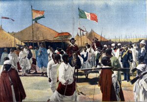 Menelik II:n (1844-1913, Etiopian kuningas) vierailu Italian täysivaltaisen Ciccodicolan presidentin luo tekijältä Unknown artist
