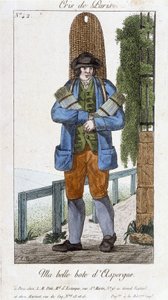 Kävelevä parsasaappaiden kauppias - "" Cris de Parisissa"", deb. 1800-luvulla tekijältä Unknown artist