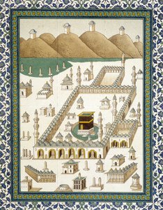 Seinäfajansit: paneeli, joka edustaa Kasbahia (kasbahia) ja sen ympäristöä (Mekka) - teoksessa "" arabitaite Kairon monumenttien mukaan 7.-1700-luvulla"", kirjoittaja Prisse d