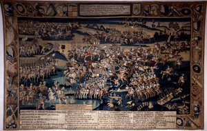 Uskontojen sota: "" Jarnacin taistelu, Louis I of Bourbonin kuolema, Conden prinssi (Bourbon-Conde) (1530-1569)"" Se vastustaa 13.3.1569 Conden prinssin protestanttista armeijaa Anjoun herttuan komentaman Ranskan kuninkaan. Kuvakudos tekijältä Unknown artist