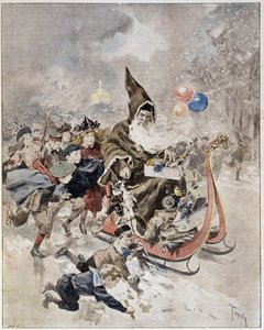 Joulupukkia kuvaava akvarelli. "" Kuvitettu maailma"". 21/12/1895. tekijältä Unknown artist