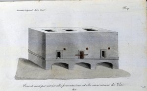 Viinin käymissäiliö. Levy otettu lehdestä "" Journal of Agriculture, Arts and Technics "" (Revue d