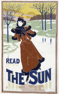 Nuori nainen luistelee - ""The Sun" -sanomalehden mainos" tekijältä Unknown artist