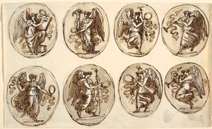 Piirustus, kattosuunnittelu, historia, Runsaus kuudessa ovaalissa, Herkules- ja Hebe-sali, Palazzo Gessi, Faenza, 1813 tekijältä Unknown artistUnknown artist