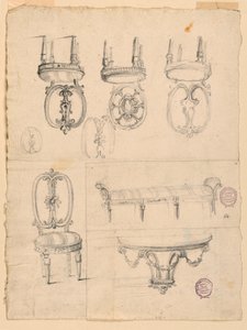 Piirustus, tuolit ja arkkitehtoniset luonnokset, 1785-1795 tekijältä Unknown artistUnknown artist