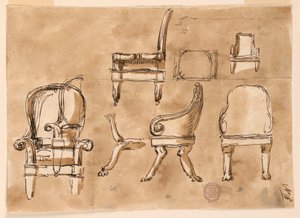 Piirros, tuolit, n. 1800 tekijältä Unknown artistUnknown artist