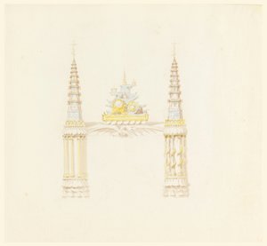 Piirustus, savupiippu, musiikkihuoneen länsiseinä, n. 1820. tekijältä Unknown artistUnknown artist