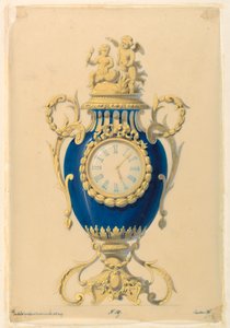 Piirustus, kello posliinissa, n. 1855. tekijältä Unknown artistUnknown artist