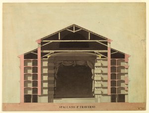 Piirustus, kilpailusuunnittelu La Feniceen, Venetsia: Poikkileikkaus, 1788 tekijältä Unknown artistUnknown artist